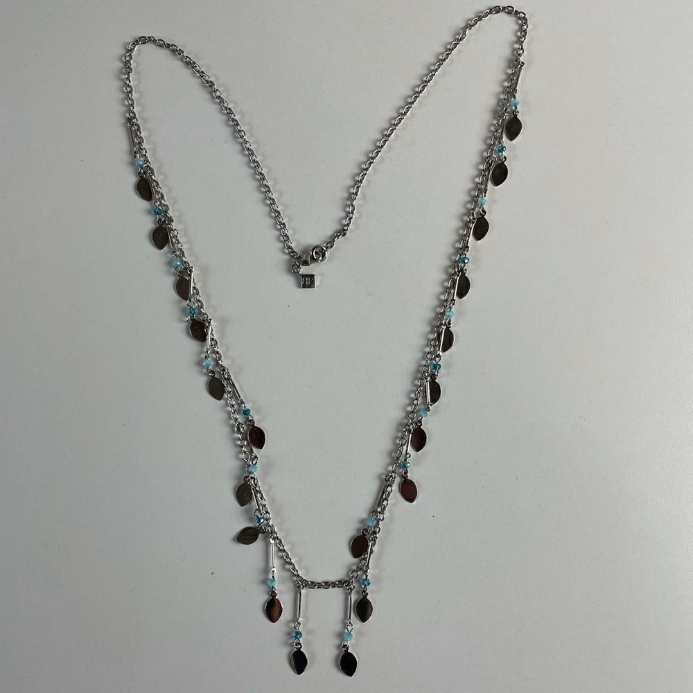 Silver Tone chain and Beaded Necklace EUC